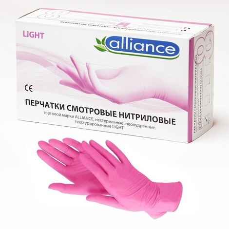  Перчатки розовые нитриловые Alliance
