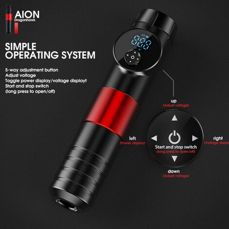 Тату машинка Aion Wireless Tattoo Machine Black/Red (3.5мм) с 2 аккумуляторами