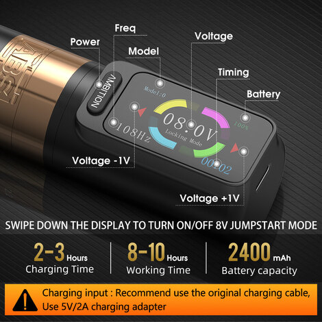 Тату машинка ABS Zetton 2400мАч (3.5мм - 4.0мм) - Black