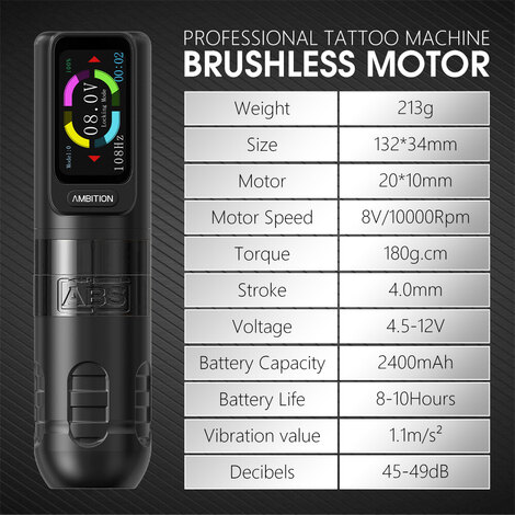 Тату машинка ABS Zetton 2400мАч (3.5мм - 4.0мм) - Black