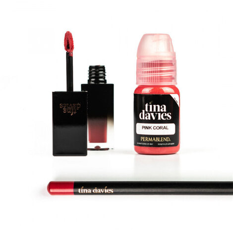 Пигмент для татуажа Tina Davies - Pink Coral + Помада + Карандаш